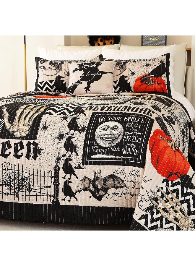 Cmfshape Halloween Bedspread, Black Quilt Set King Size, Pumpkin Ghost Festival Themed Bedding Set, Decorative Quilted 4 Piece Coverlet Set with 3 Pillow Shams  - Image 1