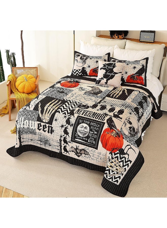 Cmfshape Halloween Bedspread, Black Quilt Set King Size, Pumpkin Ghost Festival Themed Bedding Set, Decorative Quilted 4 Piece Coverlet Set with 3 Pillow Shams  - Image 3
