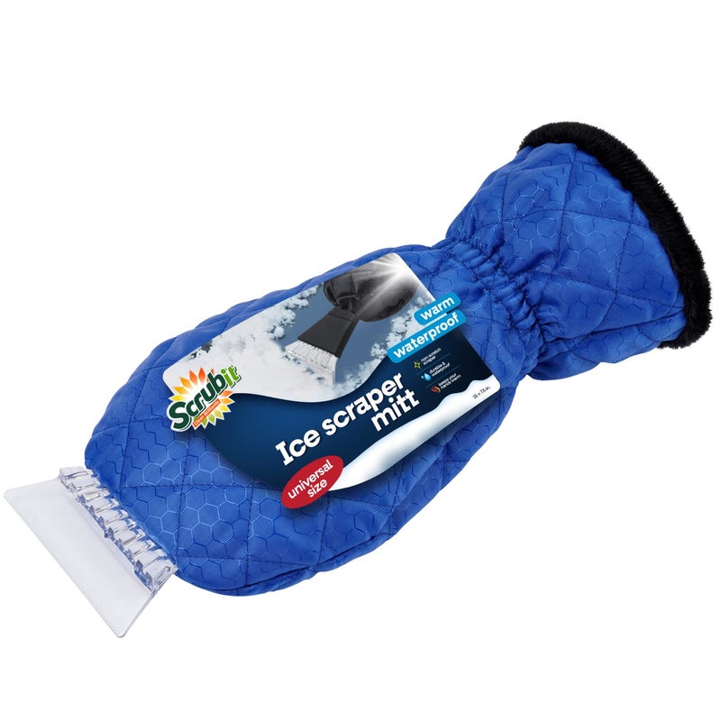SCRUBIT Ice Scraper with Glove - Car Windshield Scraper for Ice and Snow w/Fleece Mitt - Quickly Scrape and Remove Snow While Staying Warm - Waterproof & Windproof - Car Scraper Snow Brush (Blue) - Image 1