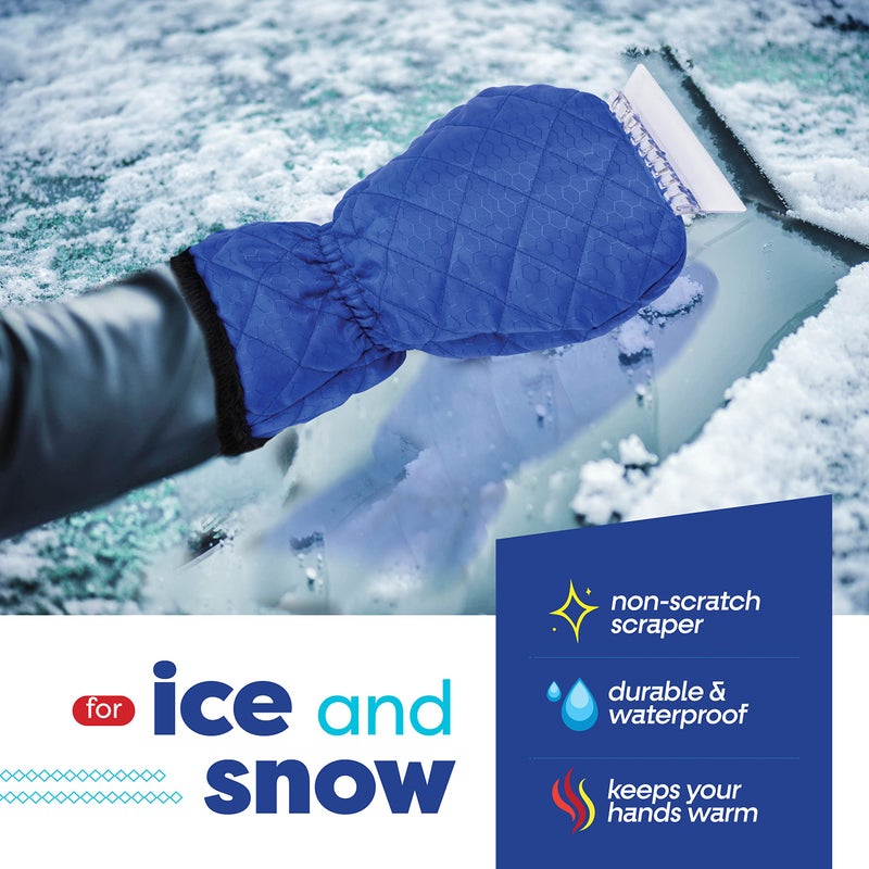 SCRUBIT Ice Scraper with Glove - Car Windshield Scraper for Ice and Snow w/Fleece Mitt - Quickly Scrape and Remove Snow While Staying Warm - Waterproof & Windproof - Car Scraper Snow Brush (Blue) - Image 4