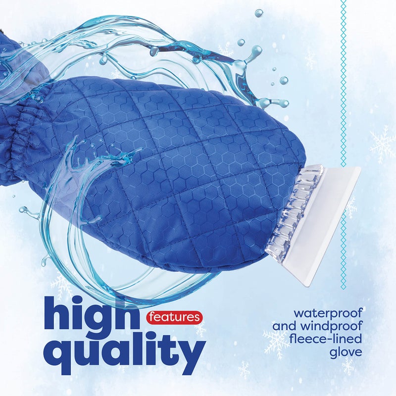SCRUBIT Ice Scraper with Glove - Car Windshield Scraper for Ice and Snow w/Fleece Mitt - Quickly Scrape and Remove Snow While Staying Warm - Waterproof & Windproof - Car Scraper Snow Brush (Blue) - Image 5