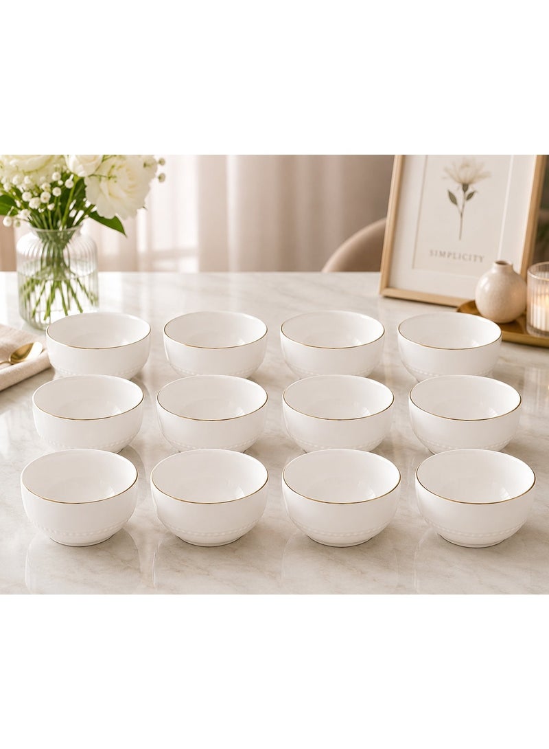 12 Piece Porcelain Bowl Set 4.5 Inch White Ceramic Serving Bowls Gold Rim Dessert Soup Rice Snack Bowl Set - Image 4