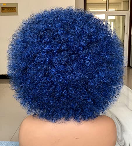 HIHOO Short Afro Wig with Bangs for Black Women Afro Kinky Curly Wig 70s Premium Synthetic Big Afro Wigs(Blue) - Image 5