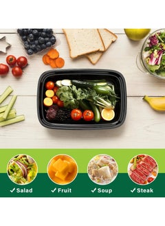 YIM-VIBEHAUS 50 Pack Meal Prep Containers, Reusable To-Go Food Containers Plastic Bento Boxes with Lids, Food Storage Lunch Box, Microwave/ Freezer/Dishwasher Safe, BPA-Free, 1200ML/40OZ  - Image 2
