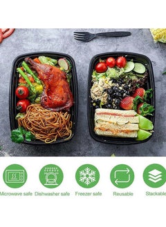 YIM-VIBEHAUS 50 Pack Meal Prep Containers, Reusable To-Go Food Containers Plastic Bento Boxes with Lids, Food Storage Lunch Box, Microwave/ Freezer/Dishwasher Safe, BPA-Free, 1200ML/40OZ  - Image 3