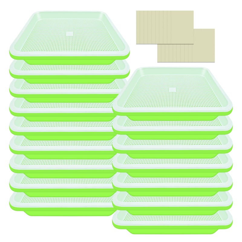 Legigo Legigo 16 Pack Green Seed Sprouter Trays SoilFree Cultivation Germination Tray BPA Free Nursery Tray with Planting Paper for Indoors or Outdoors Sprouting Seeds Grow Grass Beans and More 