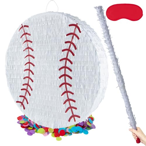 PCFING 18 Inch Baseball Piata with 30 Inch Piata Stick Blindfold Confetti for Boys Girls Adults Birthday Party Game Decorations Anniversary Celebration Fiesta - Image 1