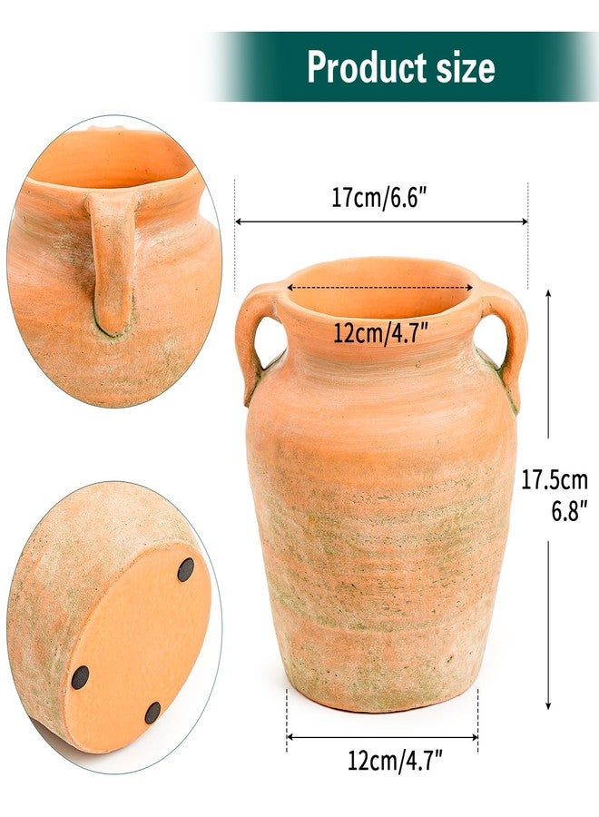 Sungmor Rustic Ceramic Flower Vase Home Decor, 6.9" Tall Terracotta Vase, Stoneware Vase with Handle, Vintage Flower Pot Water Plant Vase, Decorative Pottery Vase for Table, Living Room, Shelf - Image 5