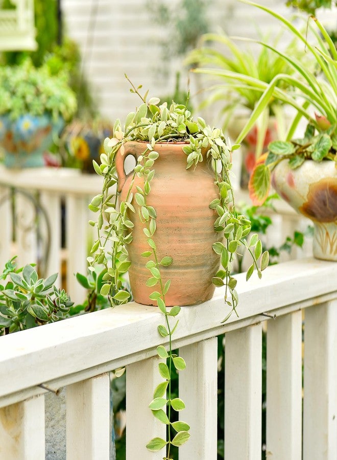 Sungmor Rustic Ceramic Flower Vase Home Decor, 6.9" Tall Terracotta Vase, Stoneware Vase with Handle, Vintage Flower Pot Water Plant Vase, Decorative Pottery Vase for Table, Living Room, Shelf - Image 4