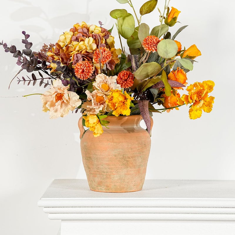 Sungmor Rustic Ceramic Flower Vase Home Decor, 6.9" Tall Terracotta Vase, Stoneware Vase with Handle, Vintage Flower Pot Water Plant Vase, Decorative Pottery Vase for Table, Living Room, Shelf - Image 1