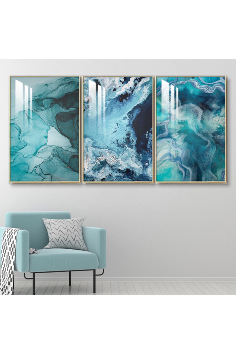 Marktna Three wooden wall painting with a frame and a clear acrylic layer - Image 1
