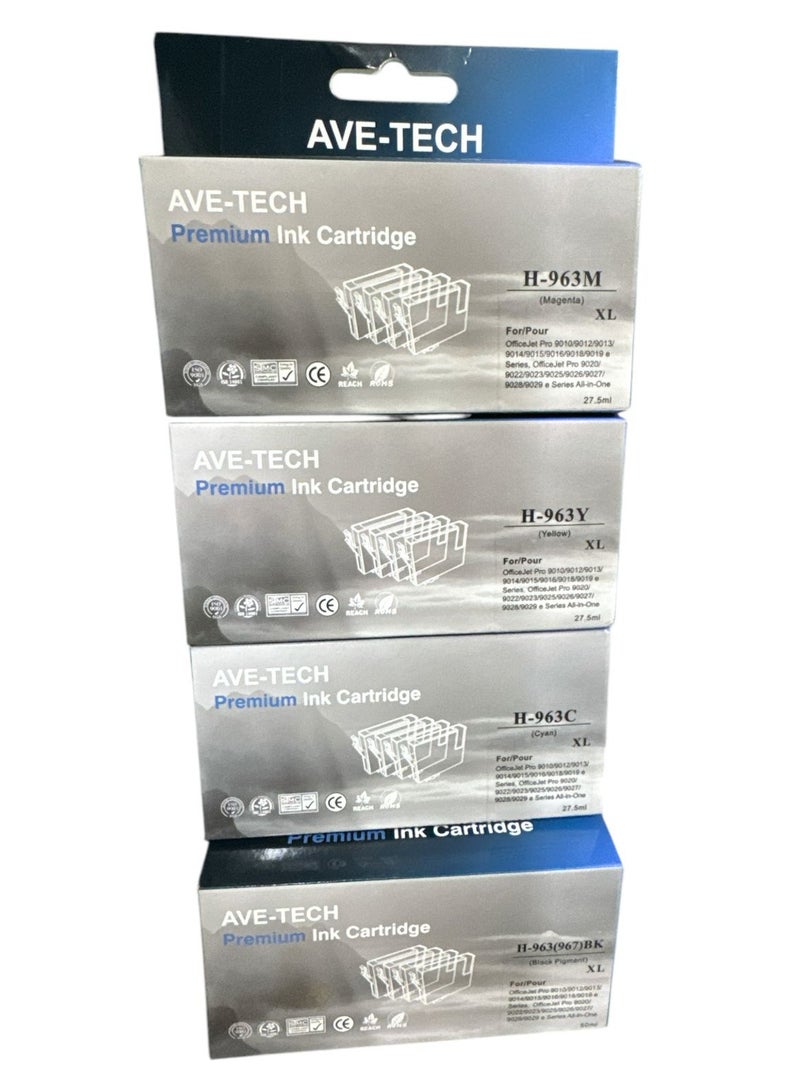 AVE-TECH PREMIUM INK 963XL SET / Pages 2000 / For Used In HP / OFFICE JET PRO 9010/9012/9013/9014/9015/9016/9018/9019/9020/9022/9023/9025/9026/9027/9028/9029