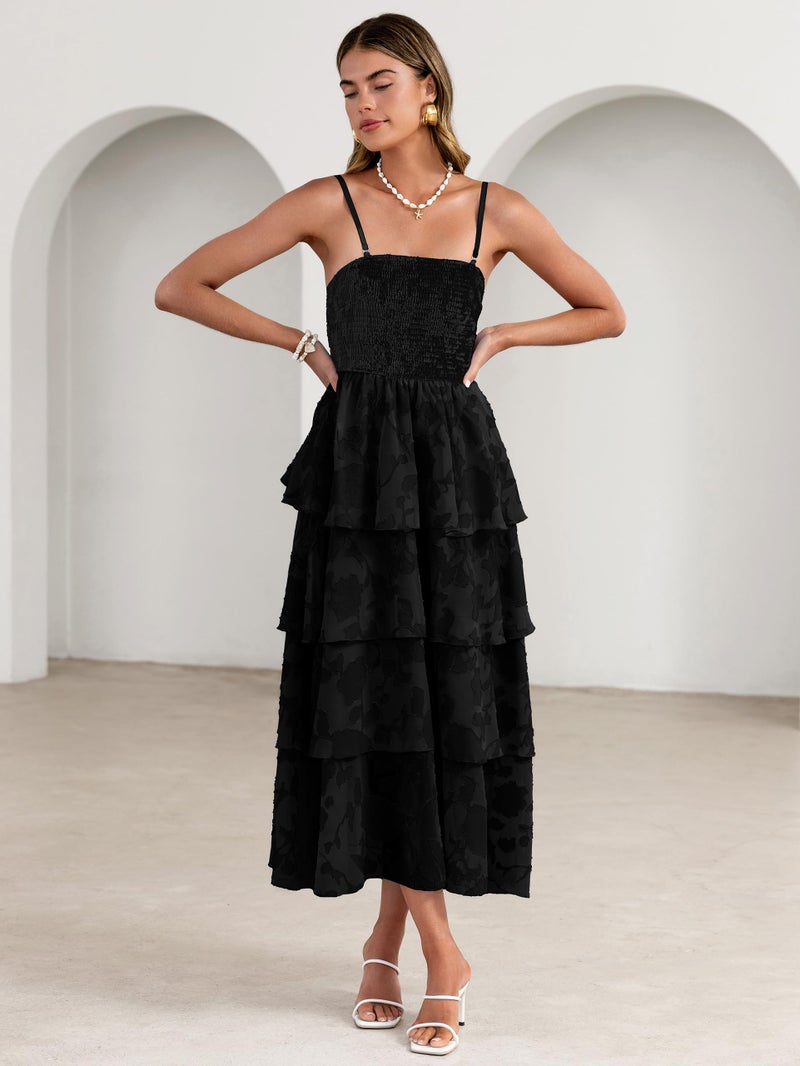Simplee Womens Black Spring Strapless Maxi Dress 2026 Off the Shoulder Casual Cute Floral Boho Smocked Tube Dresses Vacation Long Sundress(Black XL) - Image 2