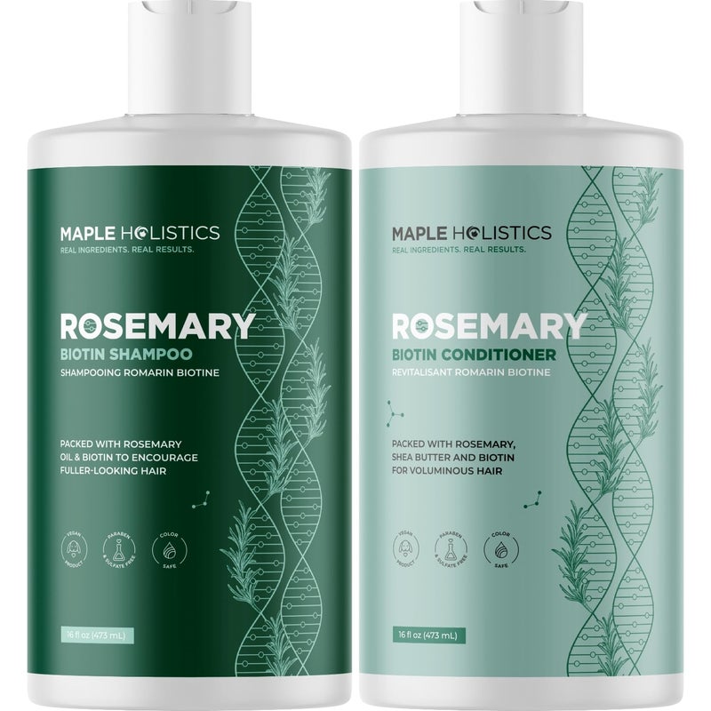 Maple Holistics Biotin Rosemary Shampoo and Conditioner Set - Vegan Biotin Shampoo and Conditioner Set Volumizing Complex with Rosemary Essential Oil for Fine Weak & Dull Hair - Sulfate & Paraben Free (16 Fl Oz) - Image 1