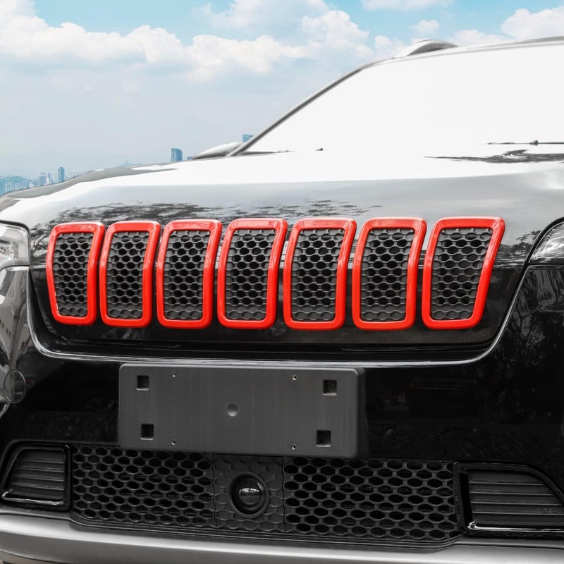 JeCar طقم تزيين شبكة الجير ABS من JeCar لجيب شيروكي KL 2019-2021، أحمر - Image 5