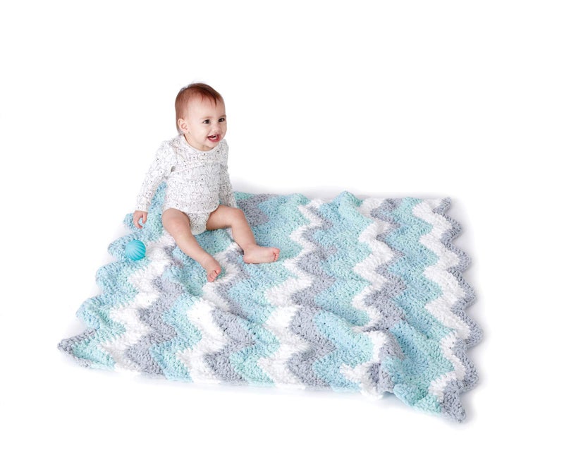 Bernat Baby Blanket Stripes, 10.5 oz, 100% Polyester, Seaglass - Image 5