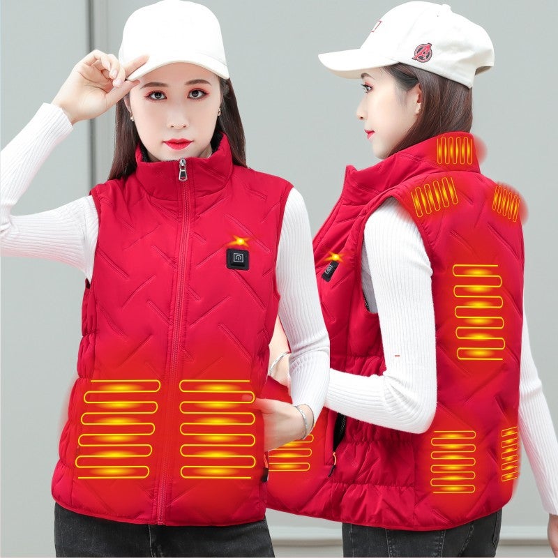 Popular New Stand-Up Collar Heated Cotton Vest Couple Solid Color Vest Waist Protector Warm Back Smart Three-Speed Heating Cotton Jacket - Image 3