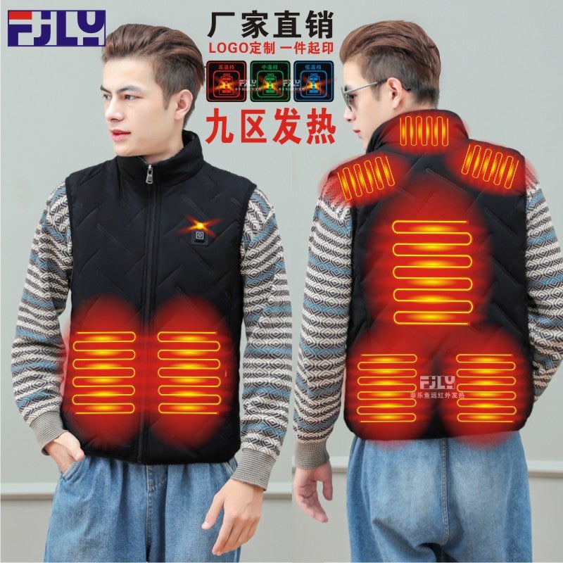 Popular New Stand-Up Collar Heated Cotton Vest Couple Solid Color Vest Waist Protector Warm Back Smart Three-Speed Heating Cotton Jacket - Image 1