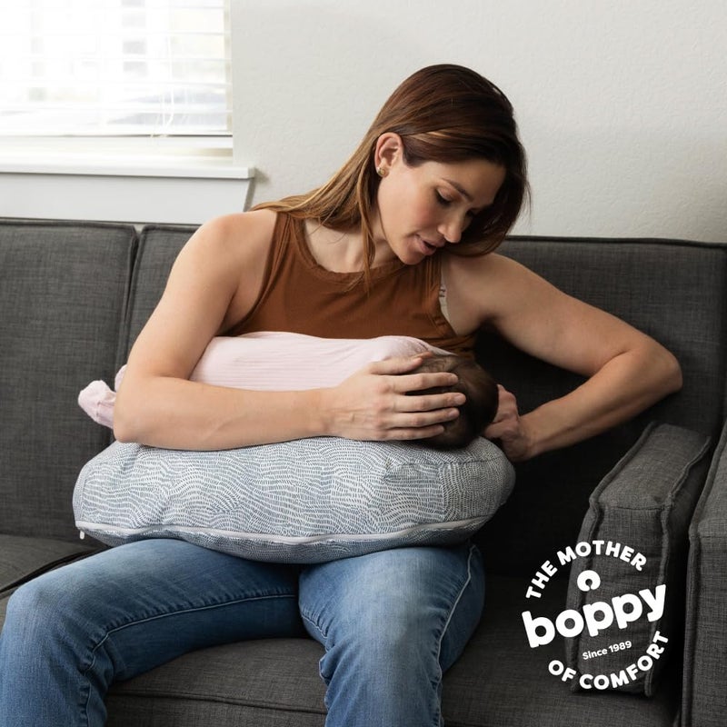 Boppy Nursing Pillow - Ergonomic Bottle & Breastfeeding Pillow with High, Firm, Large Area, Water-Repellent Cushion with Washable Cover; Baby Safety Alliance Verified - Blue Speckled Current - Image 3