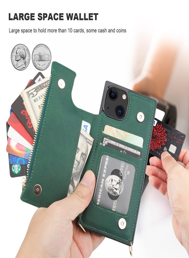 Bocasal Crossbody Wallet Case for iPhone 13 with RFID Blocking Card Slot Holder, Magnetic Flip Folio Purse Case, PU Leather Zipper Handbag with Detachable Lanyard Strap 6.1 Inch 5G (Green) - Image 5