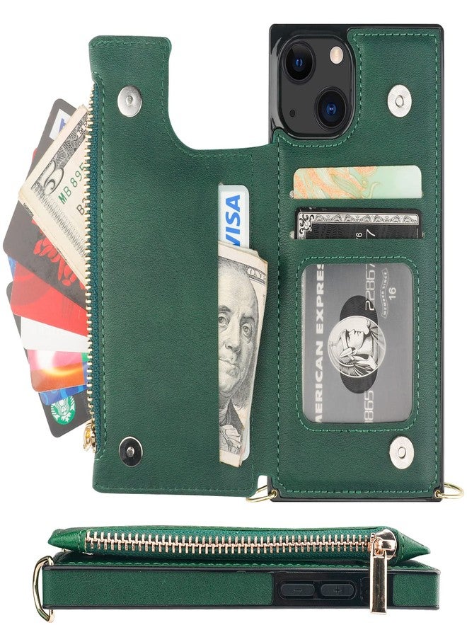 Bocasal Crossbody Wallet Case for iPhone 13 with RFID Blocking Card Slot Holder, Magnetic Flip Folio Purse Case, PU Leather Zipper Handbag with Detachable Lanyard Strap 6.1 Inch 5G (Green) - Image 3