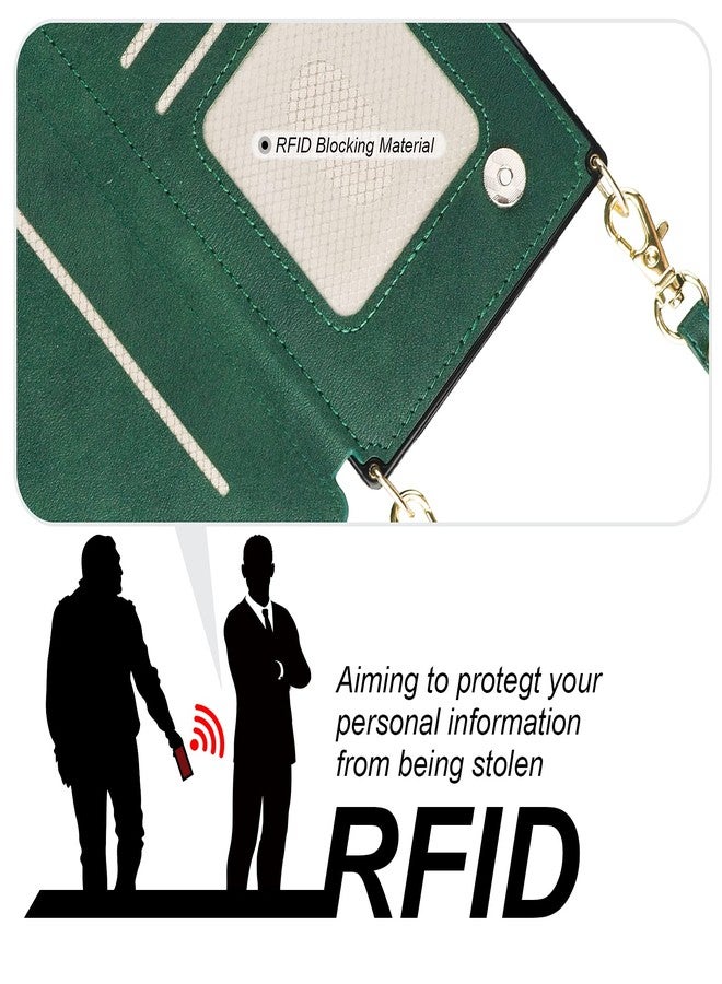 Bocasal Crossbody Wallet Case for iPhone 13 with RFID Blocking Card Slot Holder, Magnetic Flip Folio Purse Case, PU Leather Zipper Handbag with Detachable Lanyard Strap 6.1 Inch 5G (Green) - Image 4