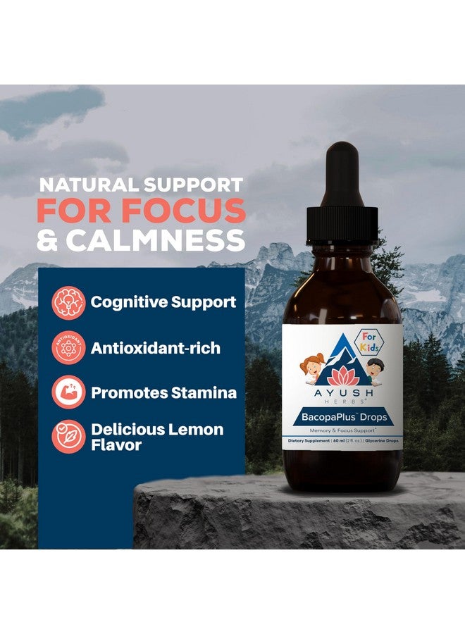Ayush Herbs BacopaPlus Drops for Kids - Kids Focus and Attention Supplement with Bacopa, Ashwagandha, Ginkgo, Support for Brain & Memory, Organic Ingredients - 2 Fl Oz (80 Servings) - Image 2