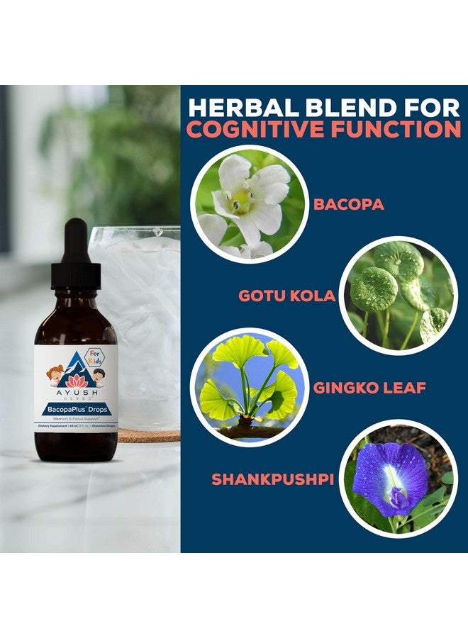 Ayush Herbs BacopaPlus Drops for Kids - Kids Focus and Attention Supplement with Bacopa, Ashwagandha, Ginkgo, Support for Brain & Memory, Organic Ingredients - 2 Fl Oz (80 Servings) - Image 4