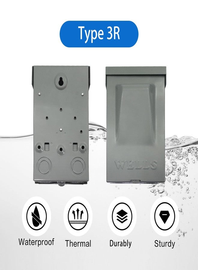 ويلز صندوق فصل التيار المتردد المقاوم للماء من ويلز، 30 أمبير (بدون فيوز مرفق)، صندوق معدني خارجي لفصل الفيوزات 120/240 فولت تيار متردد، مفتاح سحب للمنازل ومكيفات الهواء التجارية الخفيفة - Image 5