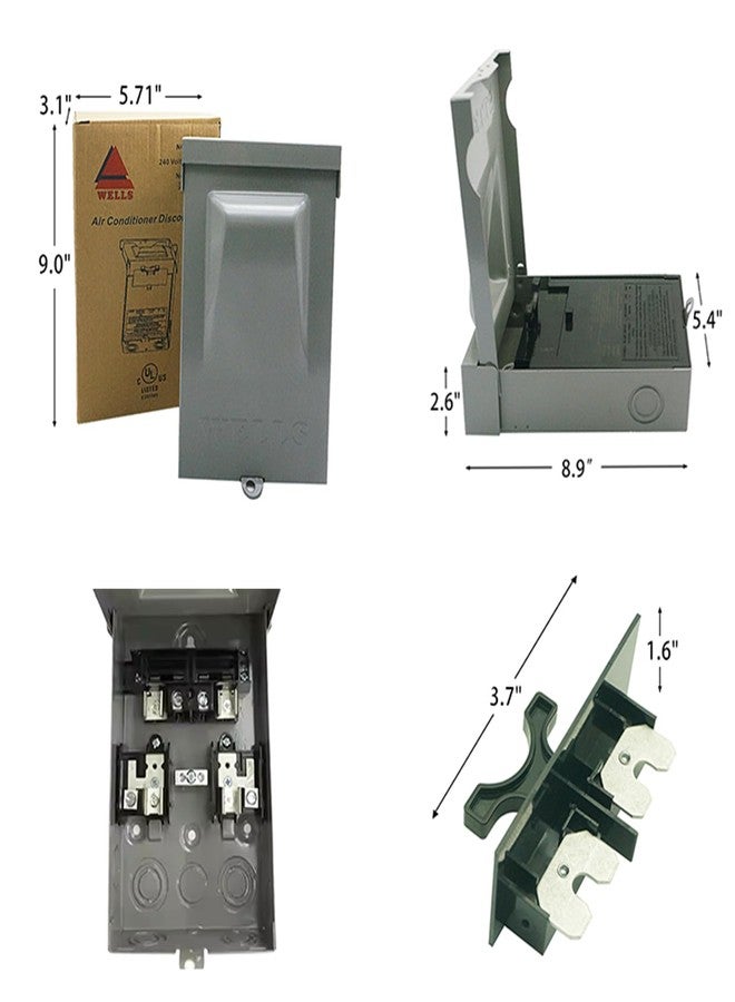 ويلز صندوق فصل التيار المتردد المقاوم للماء من ويلز، 30 أمبير (بدون فيوز مرفق)، صندوق معدني خارجي لفصل الفيوزات 120/240 فولت تيار متردد، مفتاح سحب للمنازل ومكيفات الهواء التجارية الخفيفة - Image 4