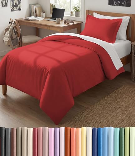 CGK Unlimited Duvet Cover TwinTwin XL Size Extra Soft Dorm College Duvet Cover for All Seasons Lightweight Comfy and Breathable with Zipper Closures Ties 68 x 90 Inches Red Comforter Not Included - Image 1