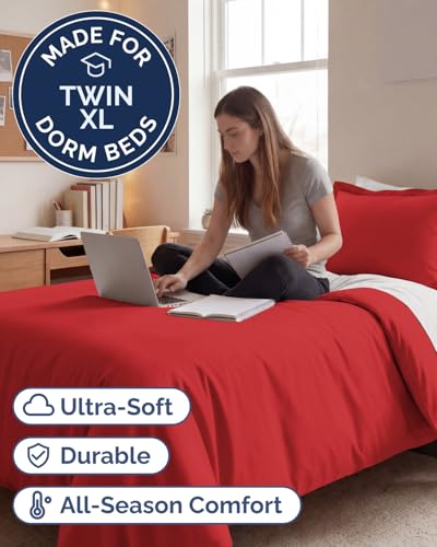 CGK Unlimited Duvet Cover TwinTwin XL Size Extra Soft Dorm College Duvet Cover for All Seasons Lightweight Comfy and Breathable with Zipper Closures Ties 68 x 90 Inches Red Comforter Not Included - Image 3