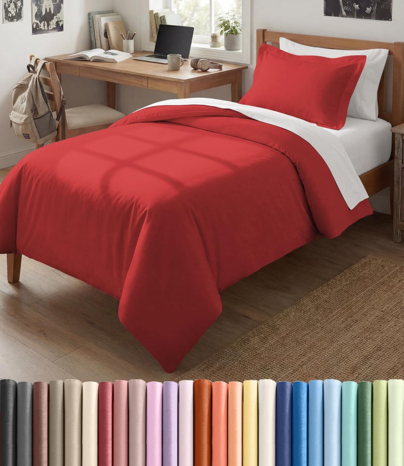 CGK Unlimited Duvet Cover TwinTwin XL Size Extra Soft Dorm College Duvet Cover for All Seasons Lightweight Comfy and Breathable with Zipper Closures Ties 68 x 90 Inches Red Comforter Not Included - Image 2
