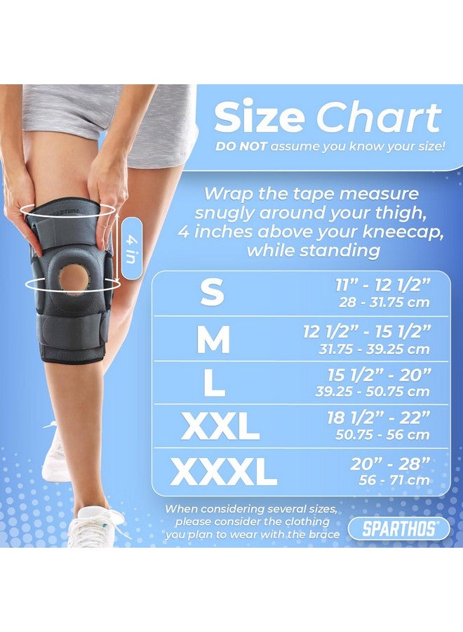 Sparthos Knee Brace - Relieves ACL, MCL, Meniscus Tear, Arthritis, Tendons Pain - Open Patella Design with Dual Hinges - Patellar Compression Support, Plus Size Fit - For Men and Women (XXX-Large) - Image 5