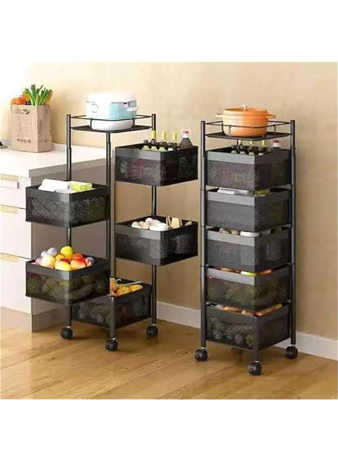 Beauenty Multi Purpose Trolley Storage Organizer And kitchen accessories items for Kitchen Storage Rack Square Design Fruits & Vegetable Onion Cutlery (Matt Black, 5 Layer Drawer) - Image 1