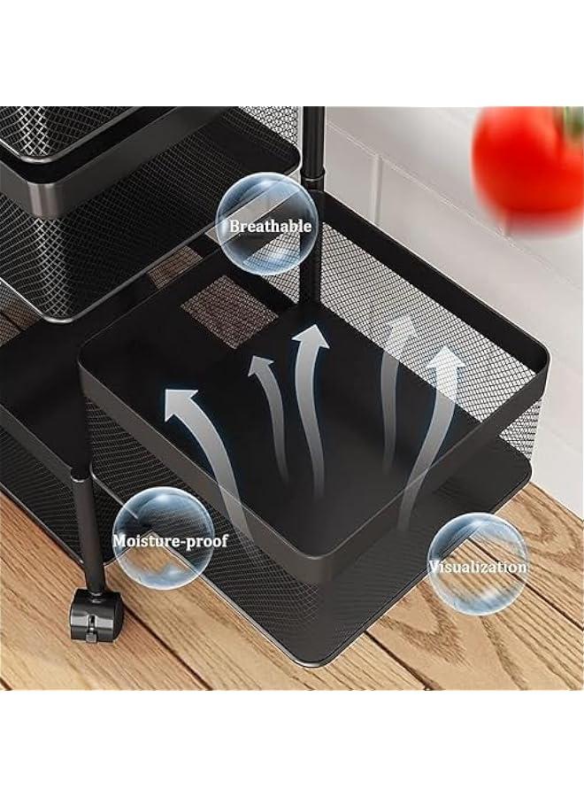 Beauenty Multi Purpose Trolley Storage Organizer And kitchen accessories items for Kitchen Storage Rack Square Design Fruits & Vegetable Onion Cutlery (Matt Black, 5 Layer Drawer) - Image 5
