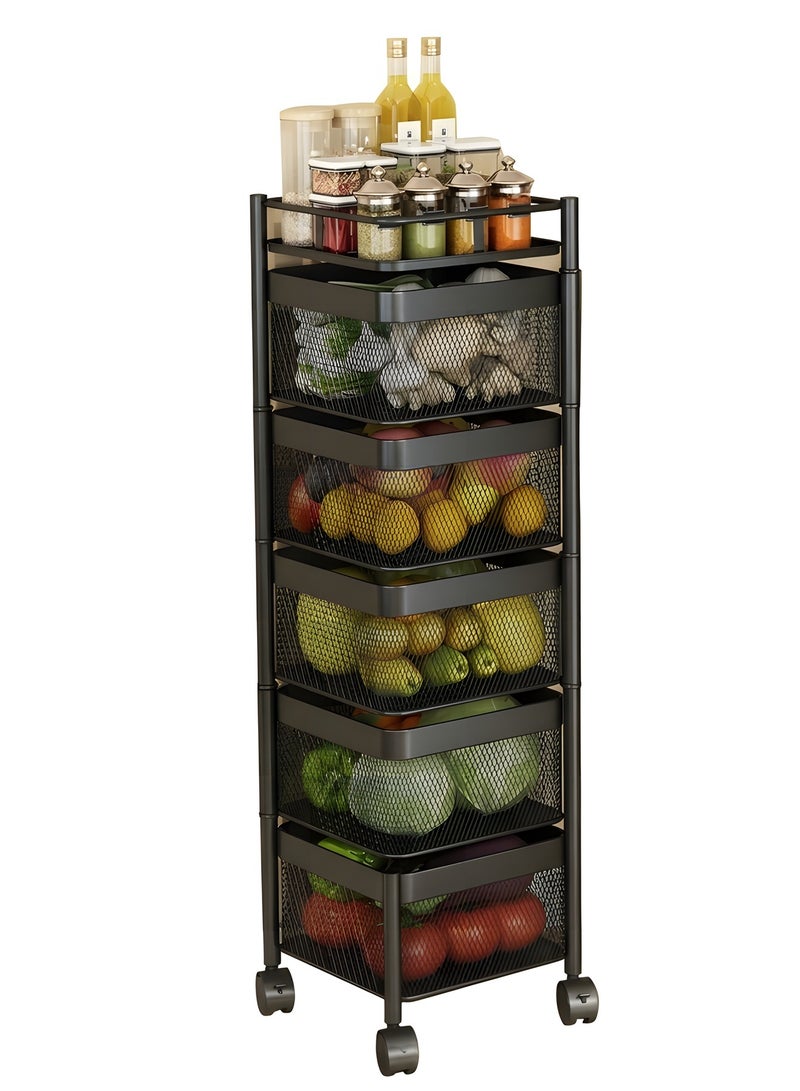 بيوينتي Multi Purpose Trolley Storage Organizer And kitchen accessories items for Kitchen Storage Rack Square Design Fruits & Vegetable Onion Cutlery (Matt Black, 5 Layer Drawer) - Image 1