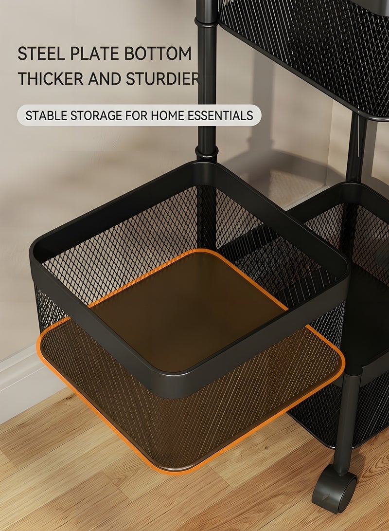 بيوينتي Multi Purpose Trolley Storage Organizer And kitchen accessories items for Kitchen Storage Rack Square Design Fruits & Vegetable Onion Cutlery (Matt Black, 5 Layer Drawer) - Image 4