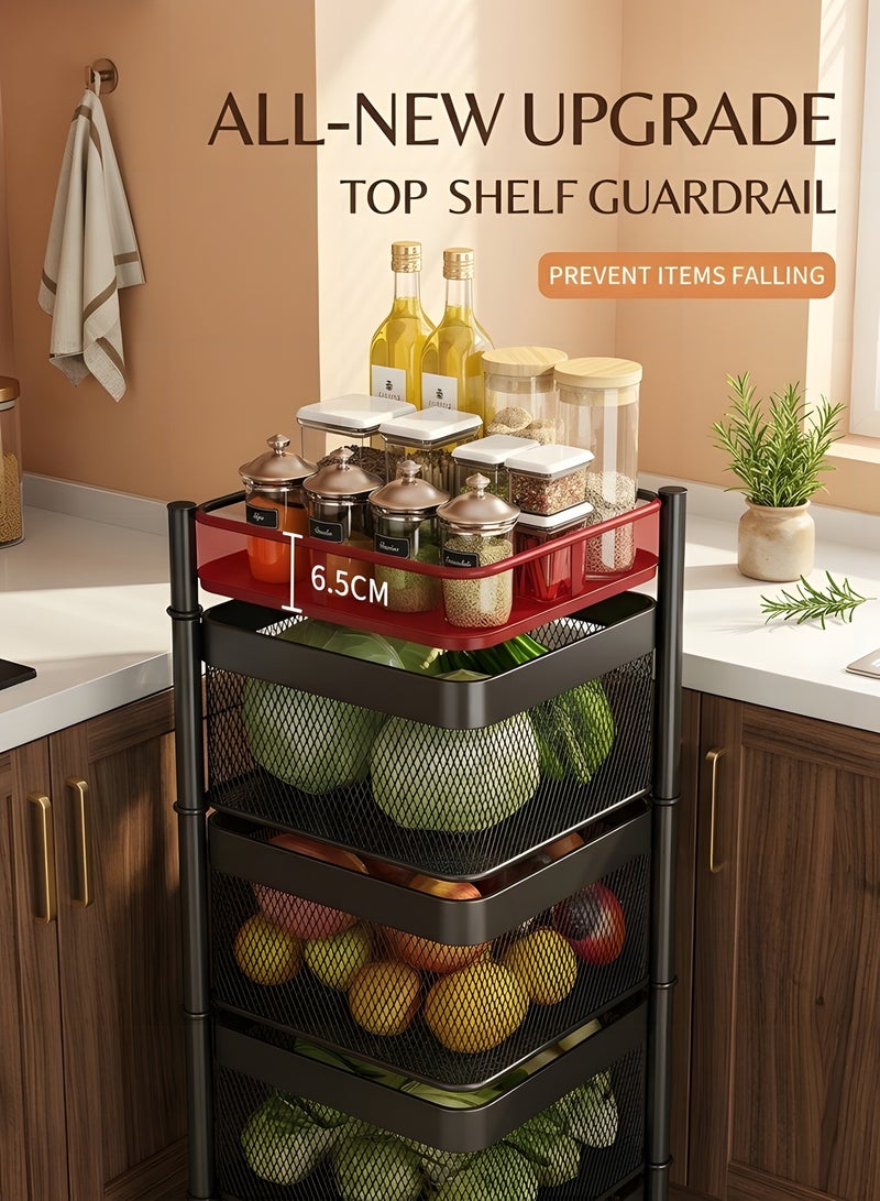 بيوينتي Multi Purpose Trolley Storage Organizer And kitchen accessories items for Kitchen Storage Rack Square Design Fruits & Vegetable Onion Cutlery (Matt Black, 5 Layer Drawer) - Image 5
