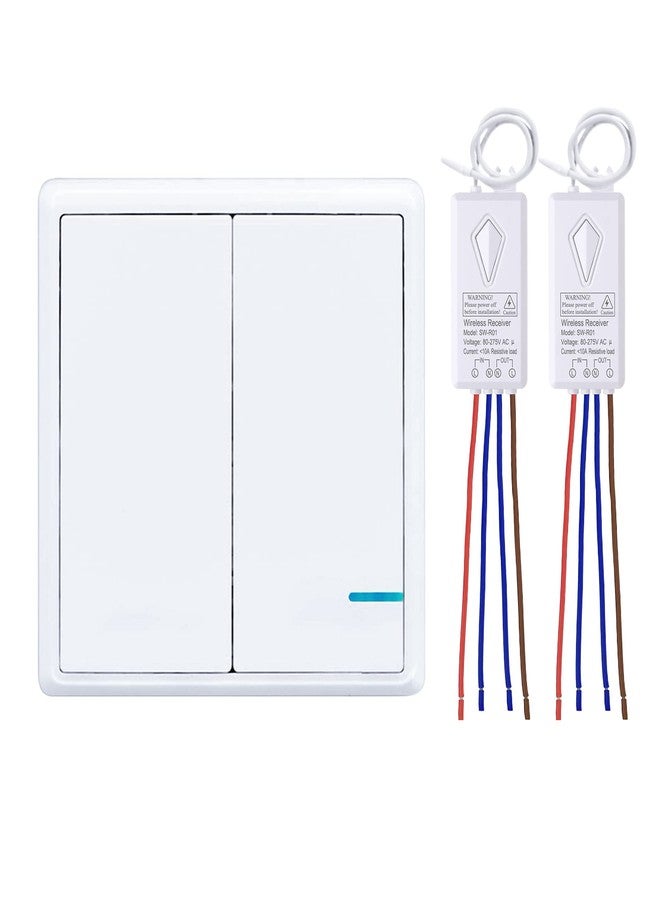 Thinkbee Wireless Light Switch and Receiver Kit, Outdoor 1969ft Indoor 130ft, No Wiring, No WiFi, Remote Control for Led Light Wireless Wall Switch, IP66 Waterproof (2 Gang and 2 Receivers Kit) - Image 1