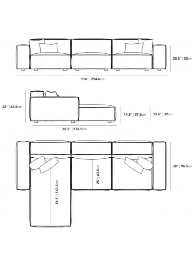 SULSHA طقم أرائك فاخرة على شكل L | أريكة زاوية | أثاث تصميم حديث أريكة قسم غرفة المعيشة (رمادي) - Image 3