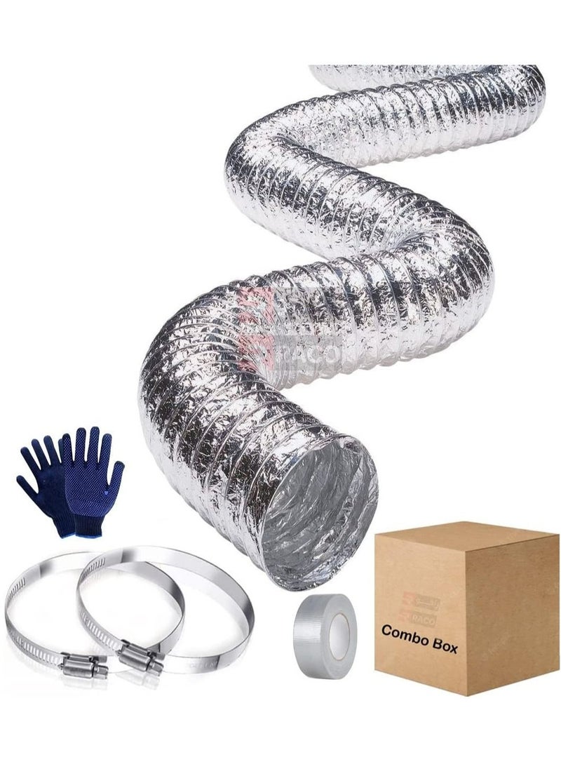 RACO RACO Aluminum Duct Flexible Hose Dryer Vent Hose for Air Ducting with Gloves, Tape and 2 Clamps (8 inch)  - Image 1