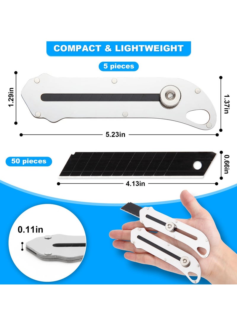 SYOSI - 5 Pcs Retractable Utility Knife, Stainless Steel Utility Knife, Heavy Duty Multifunctional Box Cutter with 50 Pcs Replaceable Blades for Office, Home, School - Image 1