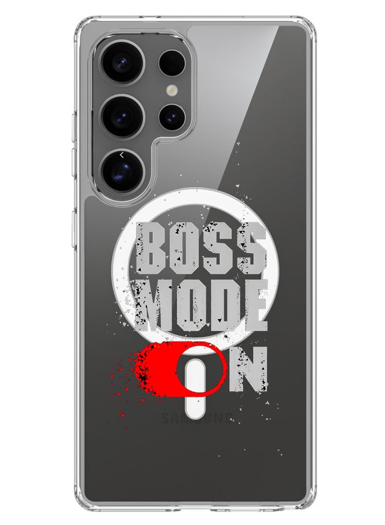 Theodor Magnetic Case for Samsung Galaxy S25 Ultra 6.9-inch Compatible with MagSafe Wireless Charging, Shockproof Phone Bumper Cover Boss Mode - White - Image 1