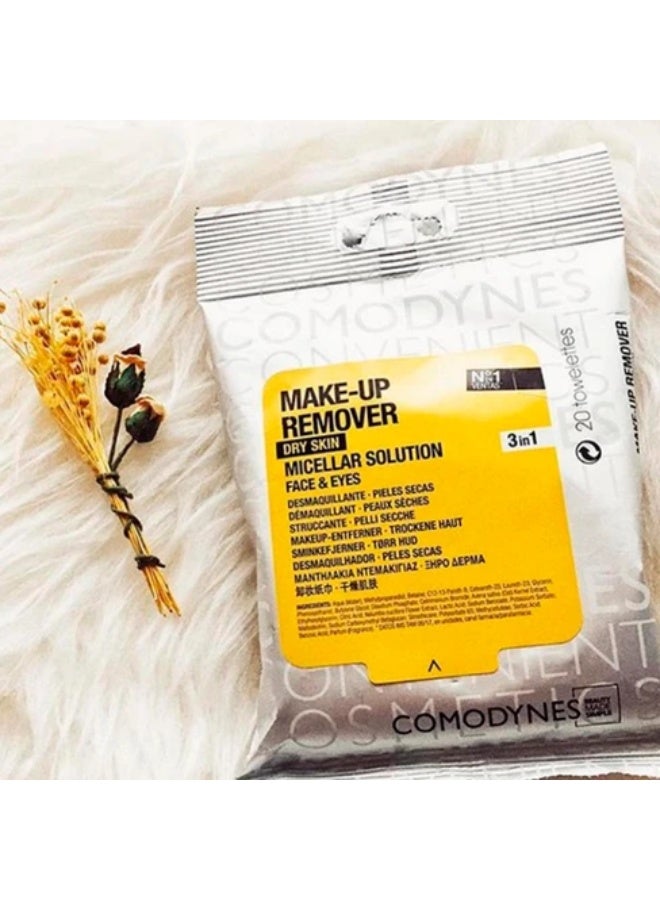 Comodynes Make-Up Remove Cleansing Wipes Sensitive and Dry Skin 20un - Image 2