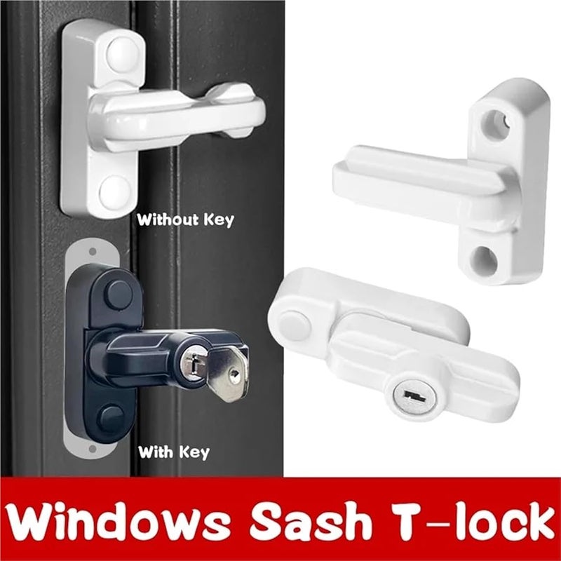 T Lock With Key 10Pcs Alloy Safety Door Sash Jammer Security Restrictor Anti Theft Locks - Image 3