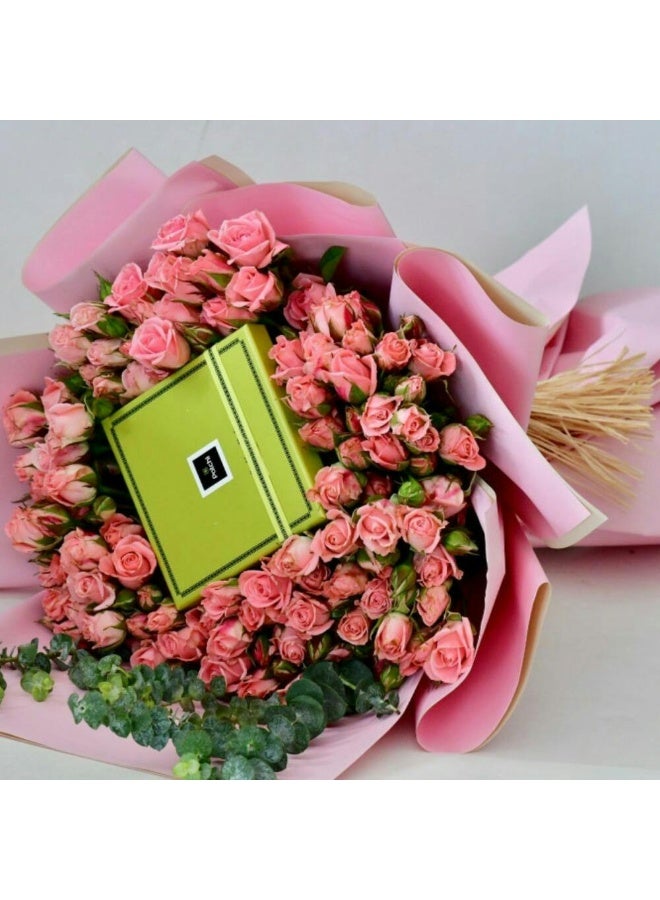 Flamingo Blooms Pink Roses With Patchi Chocolate Box