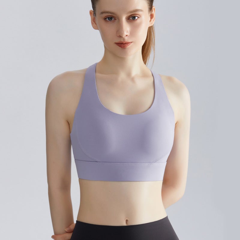Generic LAHN New Sports Underwear Womens Shockproof Fixed Cup Thin Running Gather Hollow Mesh Beauty Back Yoga Underwear WX-413 Delane Purple