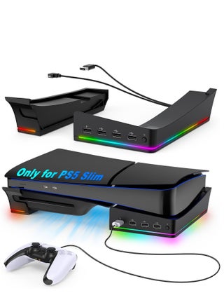 Horizontal Stand Holder for PS5 Slim Console, Non-Slip Base with 14 RGB Light Modes and 4-Port USB Ports for Playstation 5 Slim Disc & Digital Edition - pzsku/ZB61D77E3A63D01FEAAB1Z/45/_/1713929542/27fad74a-e243-4b30-9384-11d24c3056fb