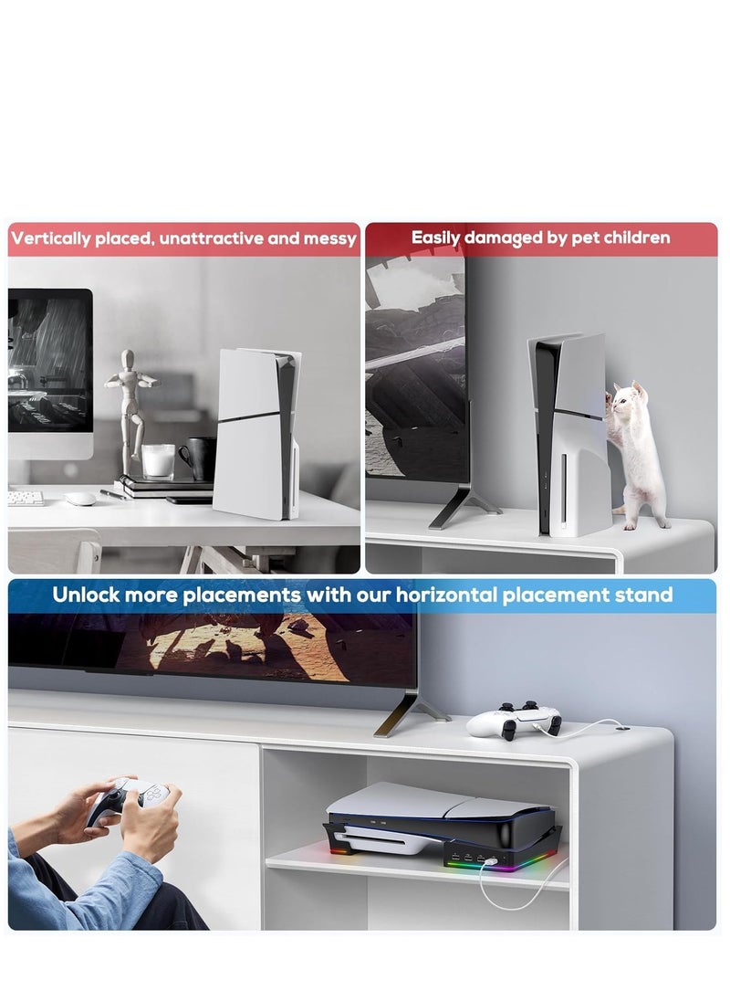 Ipega - Horizontal Stand Holder for PS5 Slim Console, Non-Slip Base with 14 RGB Light Modes and 4-Port USB Ports for Playstation 5 Slim Disc & Digital Edition - Image 1